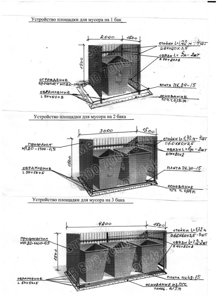 Площадка под мусорные контейнеры размеры чертежи